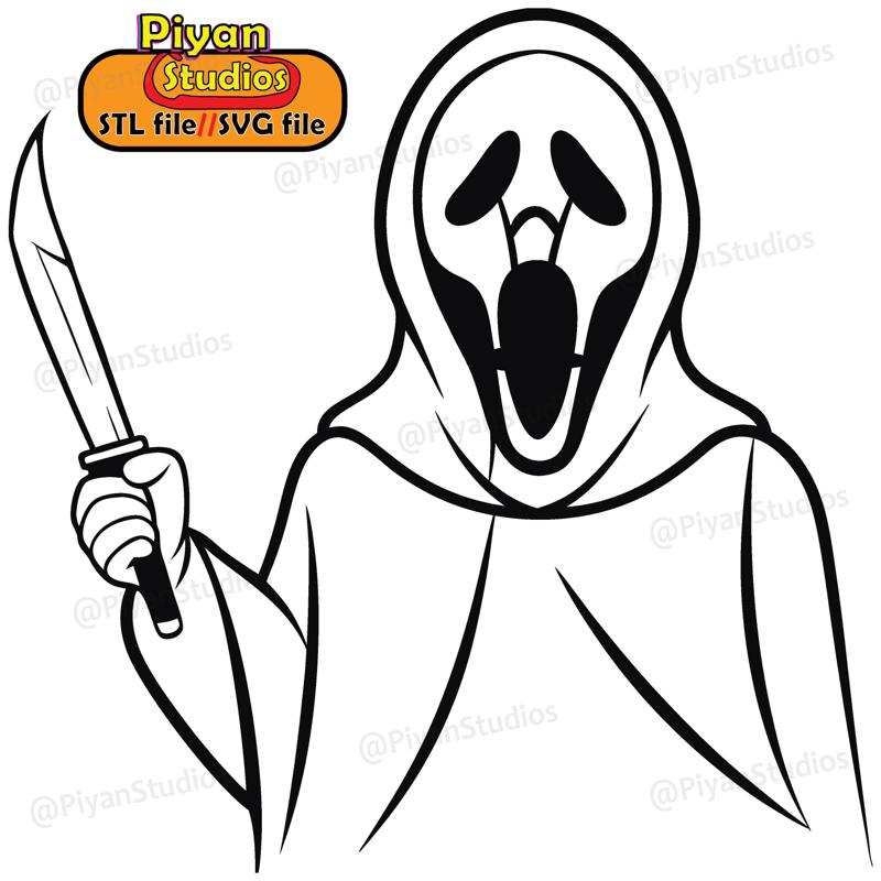 Ghostface Scream hold knife | stl file, svg file