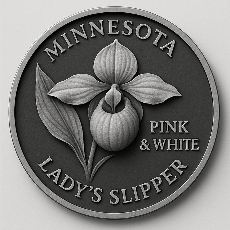 Minnesota state flower pink & white Lady's slipper coin token wall art