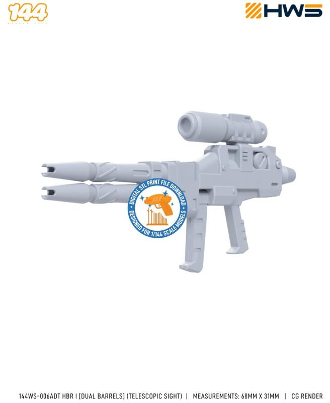 144WS-006ADT HBR I Dual Barrels (Telescopic Sight). 3D Printed Beam Rifle for HG Model Kits.