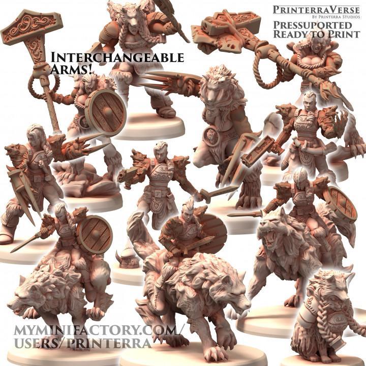 021 NORSE Viking Wolf Werewolf Female Berserker Warrior Fenrir Rider Holding Mjolnir Hammer Axe and Shield