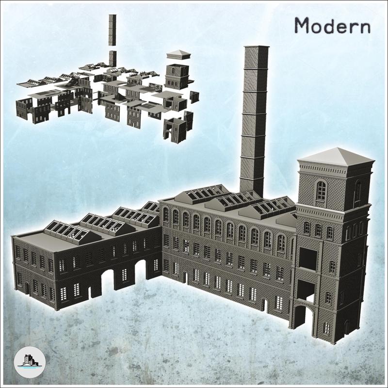 Large modern multi-storey brick industrial plant with chimney (intact version) (13) - Modern WW2 WW1 World War Diaroma Wargaming RPG Mini Hobby