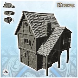 Large medieval stone house with tile roof and window canopy (7) - Medieval Gothic Feudal Old Archaic Saga 28mm 15mm