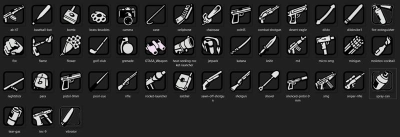 GTA SA Full PACK KEYCHAIN ICONS WEAPONS ( All Weapon Icons keychains)