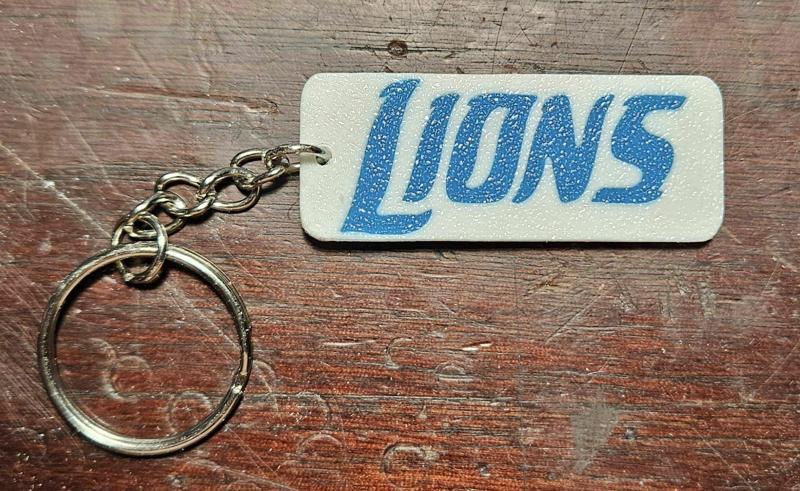 Detroit Lions rectangle keychain.