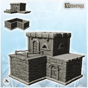 Medieval stone building with flat roof and terrace (4) - Medieval Fantasy Magic Feudal Old Archaic Saga 28mm 15mm