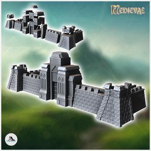 Medieval modular stone wall with large monumental carved door (14) - Medieval Gothic Feudal Old Archaic Saga 28mm 15mm RPG