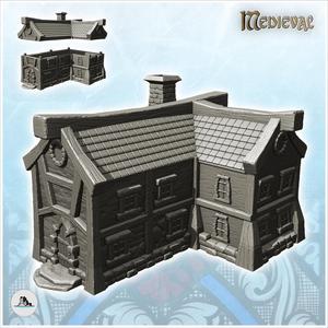 Medieval corner house with fireplace and round dormer (4) - Medieval Gothic Feudal Old Archaic Saga 28mm 15mm