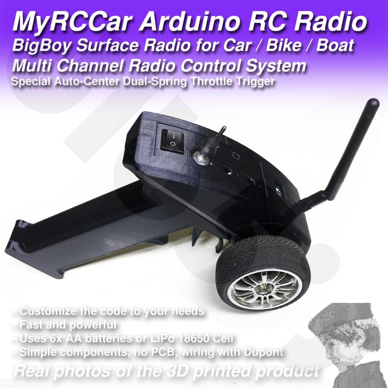 MyRCCar Arduino Surface Radio for RC Car / Bike / Boat. "BigBoy" Multi Channel Radio Control System, including Transmitter and Receiver