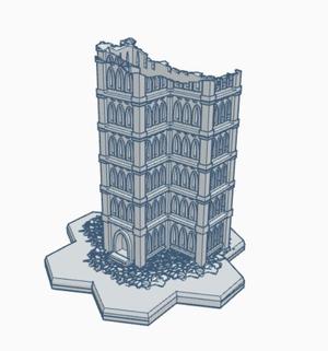 Gothic Ruined Building 33 with Hex Base GRHB033