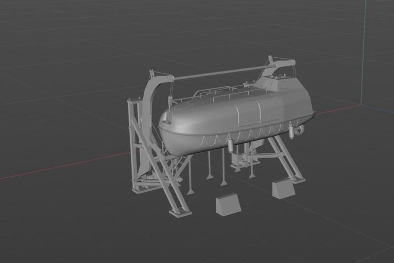 3D digital model of lifeboat with bracket