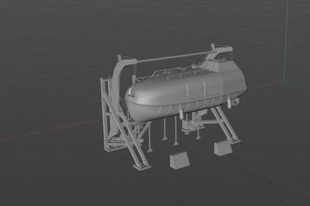 3D digital model of lifeboat with bracket