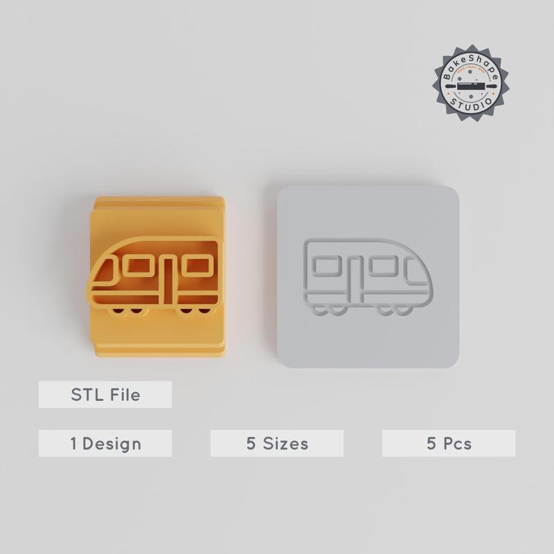 Electric Train Stamp Tile, 5-Piece Set for Clay, Cookies & Fondant, 5 Motif Sizes: 20-40mm PRODUCT_3315