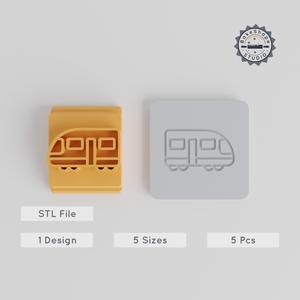 Electric Train Stamp Tile, 5-Piece Set for Clay, Cookies & Fondant, 5 Motif Sizes: 20-40mm PRODUCT_3315