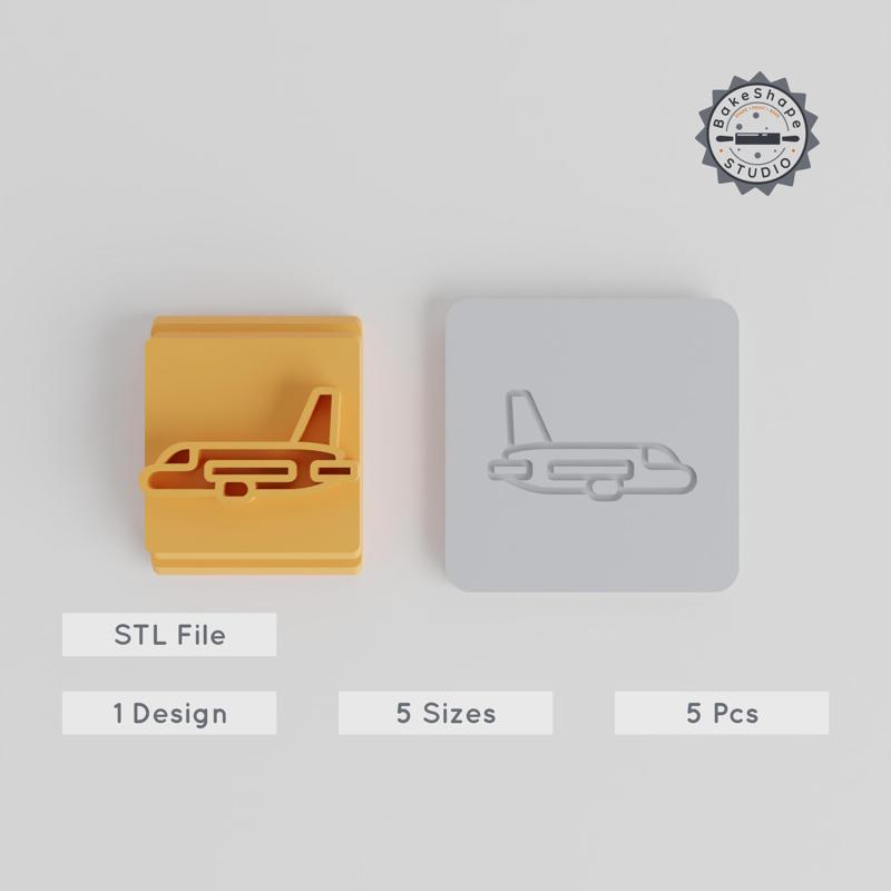 Aeroplane Stamp Tile Set, 5 Motif Sizes for Clay, Cookies & Soft Materials, 3D Printable Flying Vehicle Design PRODUCT_3292