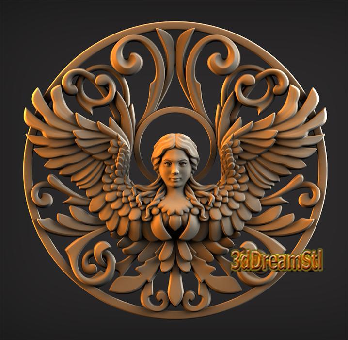winged angel STL model, CNC router engraver, artcam, Aspire, cnc files, wood, art, wall decor, CNC