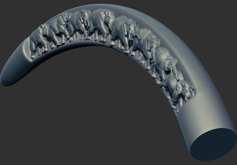 elephants scenes carved ivory tusk 3d printable model cnc