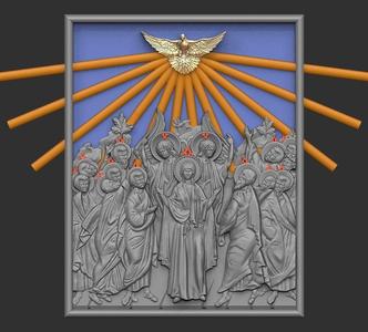The Holy Spirit descends on the Virgin with the Apostles