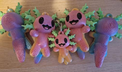 Crocheted axolotl key ring