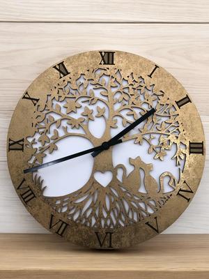 clock Tree of Life Cat laser cut