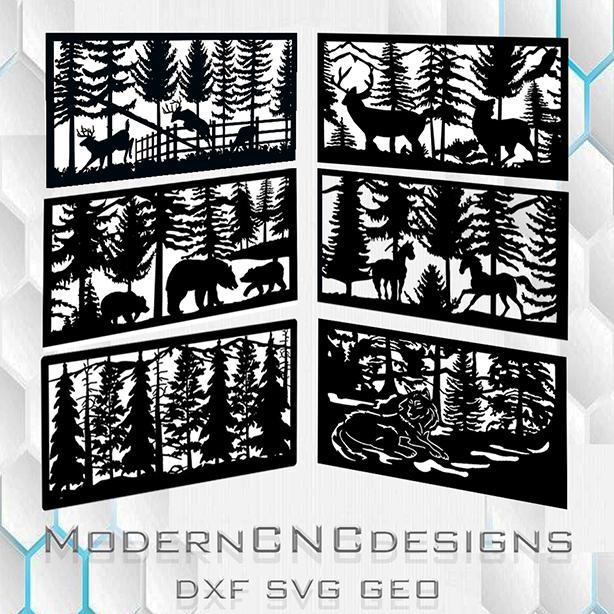 Animals deer forest patern wolf - designs fence Digital Project Laser Cutting cnc plasma,Forest Patterns Panel Templates vector Dxf Jpg Svg