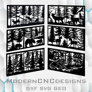 Animals deer forest patern wolf - designs fence Digital Project Laser Cutting cnc plasma,Forest Patterns Panel Templates vector Dxf Jpg Svg
