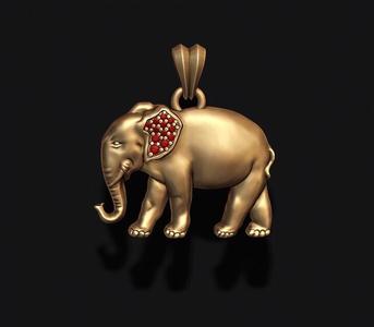 Elephant pendant basrelief with gems on ear 3D print model