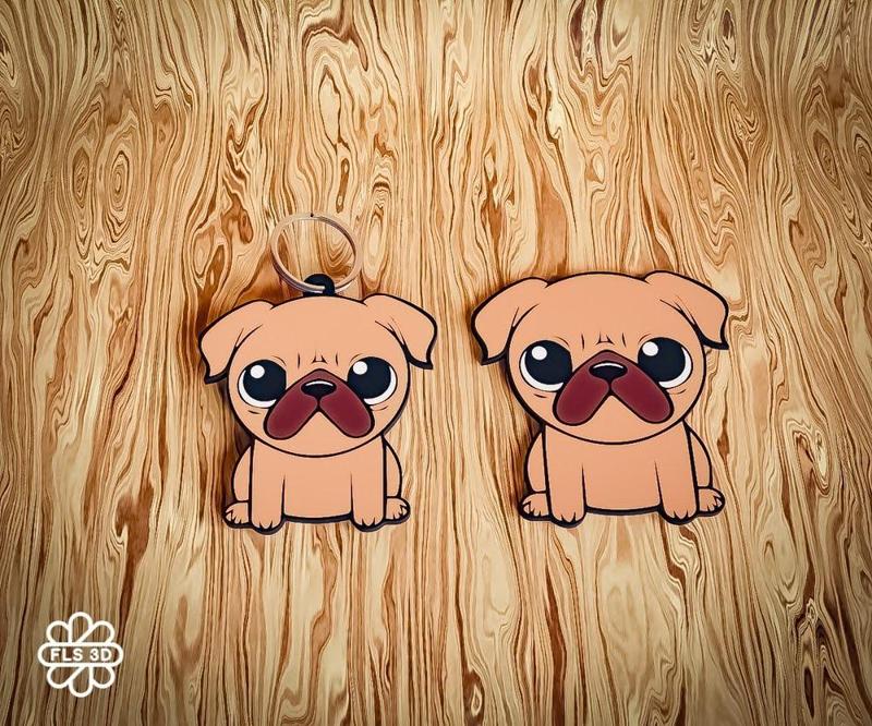 Cute Pug Keychain & Magnet Set – 3D Printable