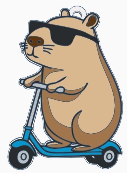 Capibara, skateboard, cool, keychain, key chain