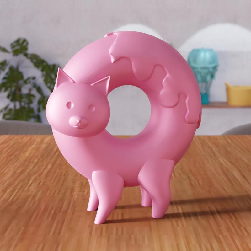 3D Cute Donut Cat STL File - 340
