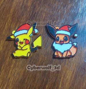 KEY CHAIN / KEYCHAINS : CHRISTMAS PIKACHU AND EEVEE