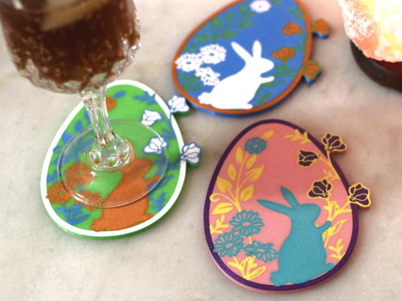 Easter Bunny Egg Coaster with Spring Flowers 