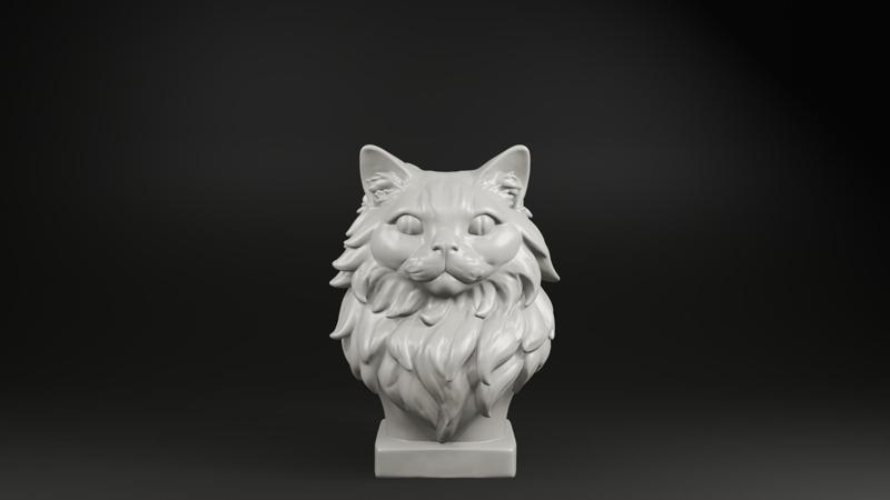 Fluffy Cat Bust STL – Elegant Feline Sculpture for 3D Print