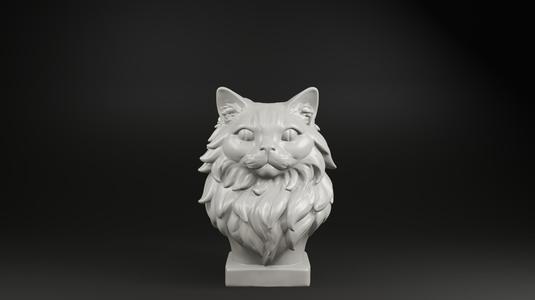 Fluffy Cat Bust STL – Elegant Feline Sculpture for 3D Print