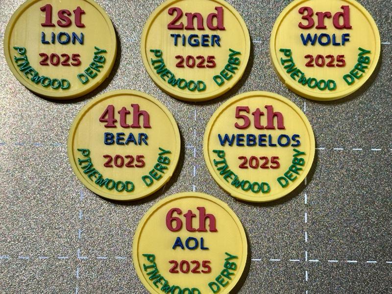 2025 Pinewood Derby (PWD) Award Coins
