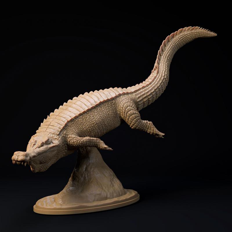Sarcosuchus swimming 1-35 scale pre-supported crocodilian