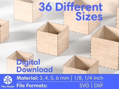 Laser Cut Box  - Storage Box - 36 Different Size - 6 Different Material Thickness - Laser Cutting Files Glowforge SVG, DXF