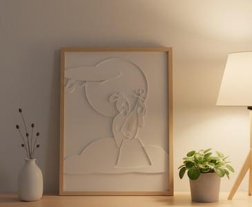 Jade Rabbit on the Moon - Serene 3D Relief Wall Art STL for 3D Printing