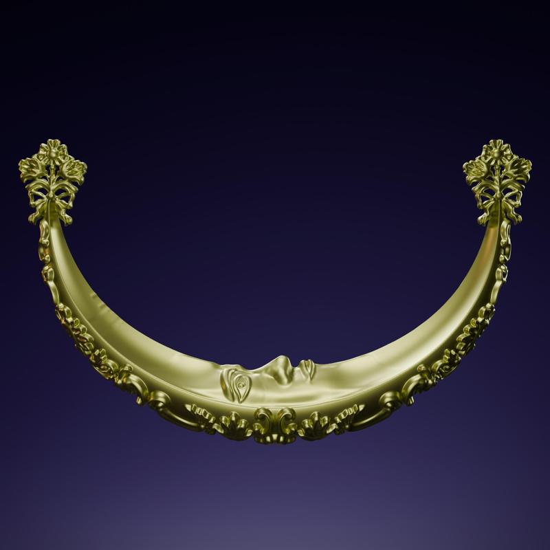 🌙 Media Luna Ornamental Mariana con Rostro – Modelo 3D de Arte Sacro