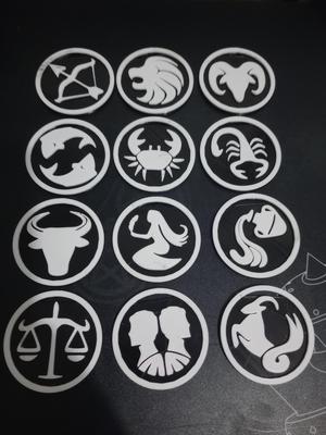 Twelve round zodiac sign key rings