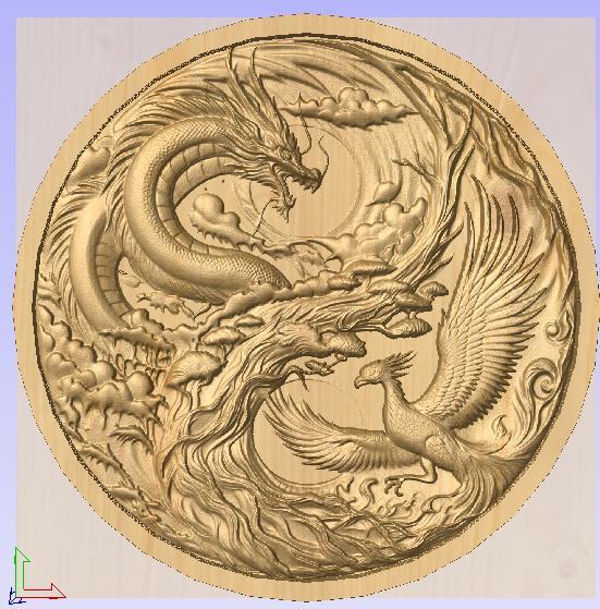 Dragon and Phoenix Yin-Yang Relief – Round CNC STL for Wood Carving