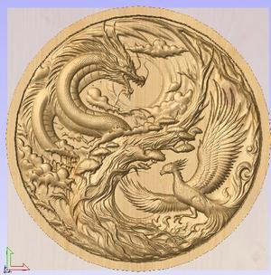 Dragon and Phoenix Yin-Yang Relief – Round CNC STL for Wood Carving