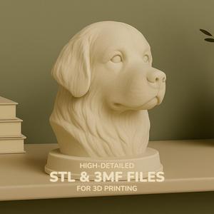 Newfoundland Dog Bust - Dog Statue - STL 3MF - 3D Printable Dog Model - Pet Memorial