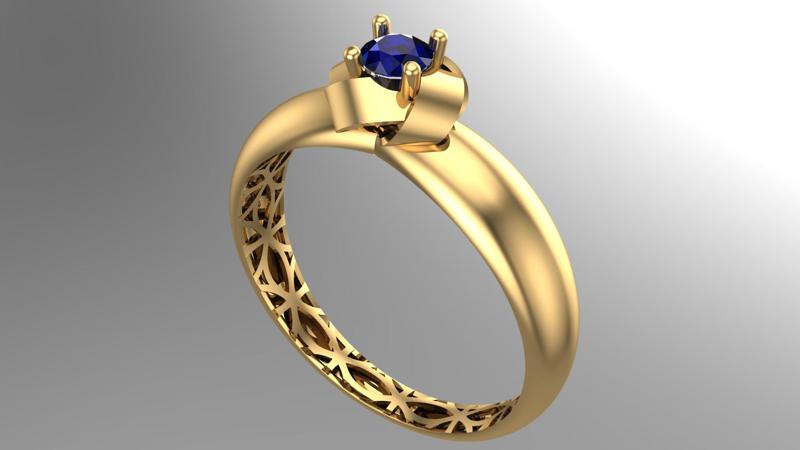 Geometric Patterned Gold Ring – Elegant Jewelry with Sapphire Stone-R5-15-