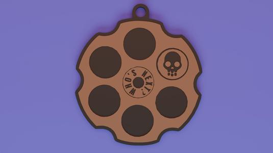 A keychain with a revolver drum.