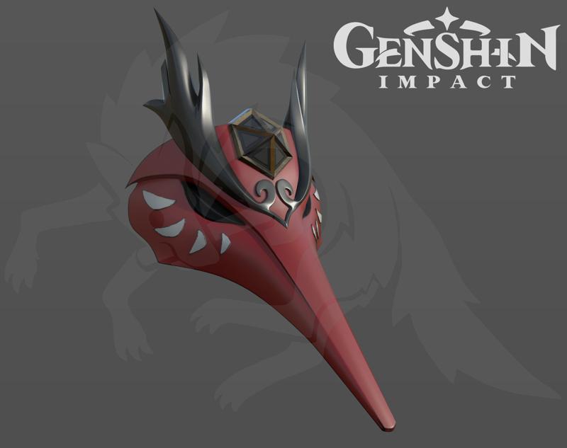 Genshin Impact 3D model Kujou Sara mask (accessory) for cosplay