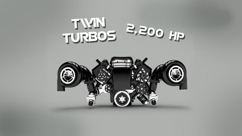 2,200 + HP - TWIN MAXI Turbos. One Of The Most Powerful Engines In The World, Backlit, As A Wall Decoration