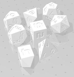 Polyset Dice (Sharp Edges) - Sci-Fi Font - D2, D4 Crystal, D4, D6, D8, D10, D% Horizontal, D% Vertical, D12 and D20