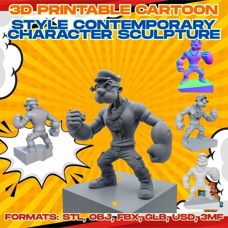 3D Printable Urban Popeye (Popeye – Streetwear & Hip-Hop Style)
