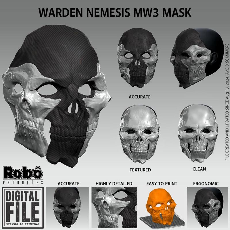 Warden Nemesis Mask - Warzone MW3 - STL model 3D print file