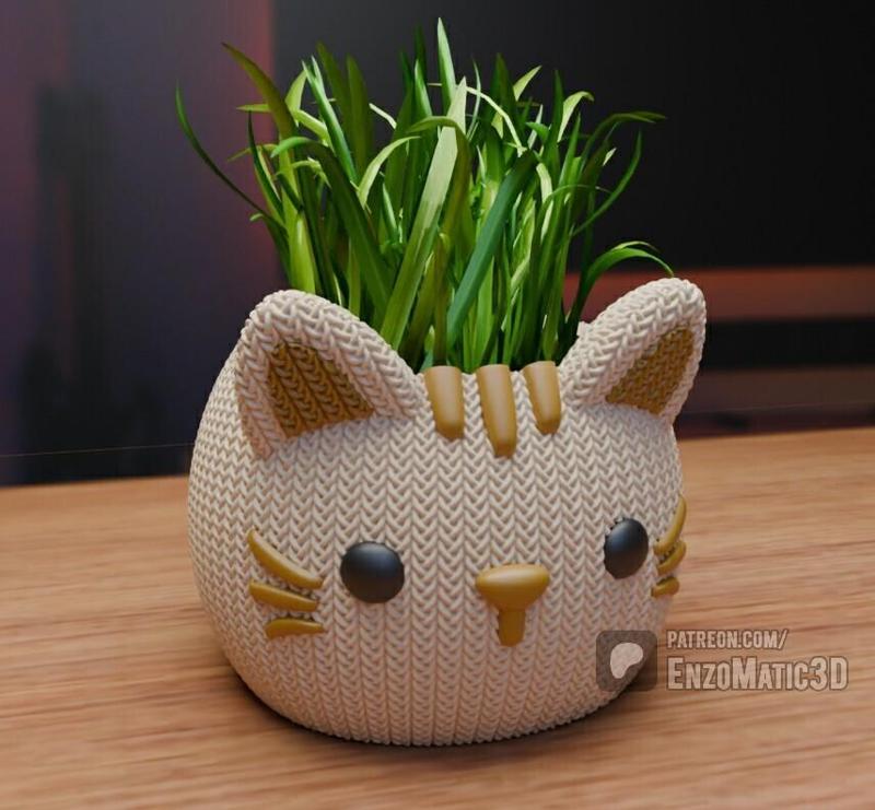 woven cat pot - flower pot, pencil holder - 3MF, STL for 3D printer, 3D printing